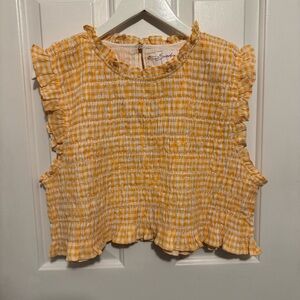 Sundress | Malone Top - Smocked Orange Plaid Crop Top 100% Cotton